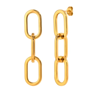 Boucles d'oreilles minimalistes à trois maillons en acier inoxydable doré 18 carats