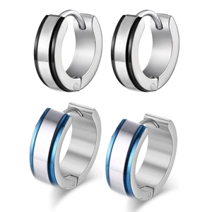 Boucles d'oreilles créoles en acier inoxydable minimalistes noir, bleu et argent poli
