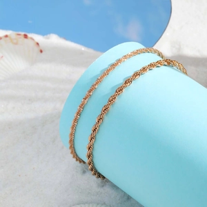 Bracelets de Cheville Chaîne de Corde en Acier Inoxydable Femmes Plaqués Or Rose Bijoux de Plage Zirconia Réglable