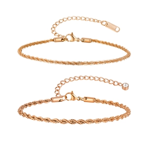 Ensemble de chevillières en acier inoxydable or rose avec chaîne corde et zircon
