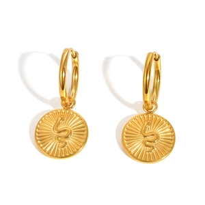 Boucles d'oreilles créoles vintage en acier plaqué or 18K avec pendentif serpent