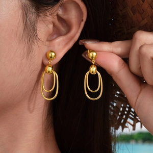 Women's Fashion Titanium Steel Gold Plated Double Oval Hoop Drop Earrings Geometric Minimalist Fashion Jewelry For Party Women Gift