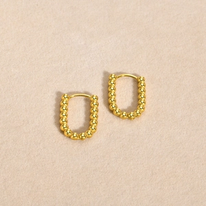 Polished 18K gold-plated stainless steel U-shaped beaded hoop earrings for women