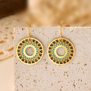 Vintage 18K gold plated stainless steel geometric hoop earrings with enamel patterns