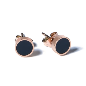 Boucles d'Oreilles Clous Rondes Noires en Acier Inoxydable Minimalistes Avec Tige en Argent Sterling 925 Plaqué Or Rose Bijoux Femme