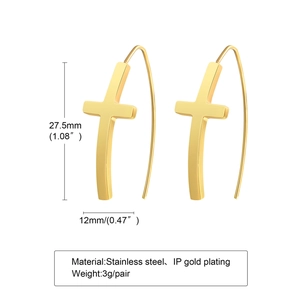 Boucles d'oreilles croix en acier inoxydable doré avec placage IP et dimensions