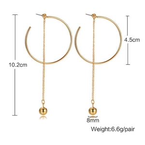 Gold long tassel dangle earrings with geometric hoops and 10.2cm length dimensions