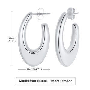 Detailed view of polished stainless steel teardrop earrings showing 30mm height size