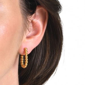 18K Gold Plated Brass Stainless Steel Beaded Hoop Earrings For Women U-Shaped Metal Ball Earring High Polished Fashion Jewelry