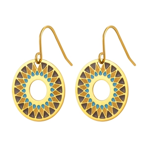 Vintage 18K gold plated stainless steel geometric hoop earrings with colorful enamel inlay
