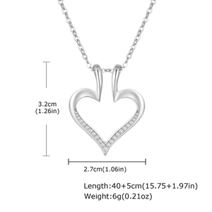 Collana cuore argentata con pietre di zircone, ciondolo 3,2x2,7cm e catena da 45cm