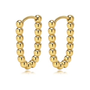 Polished 18K gold plated stainless steel U-shaped hoop earrings with beaded texture