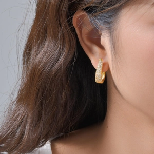 Elegant U-shaped Brass Earrings 18K Gold Plated Rhinestone Inlaid Fashion Jewelry For Women Daily Accessorize