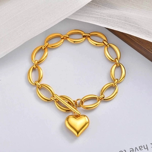 Bracelet Minimaliste en Acier Inoxydable avec Pendentif Cœur et Fermoir Cabillote Chaîne à Maillons Ovales Or Cadeau Femme