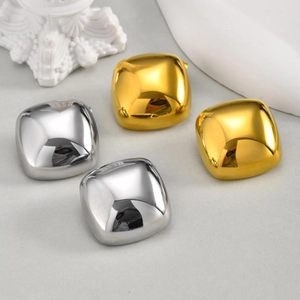 Polished square geometric stainless steel stud earrings in gold and silver finishes