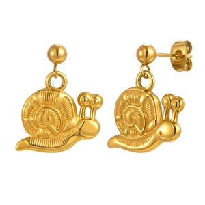 Fashionable 18K gold plated stainless steel snail drop earrings for women with a glossy finish