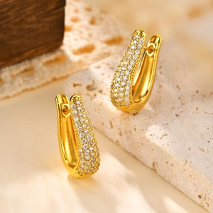 Elegant 18K gold-plated U-shaped hoop earrings with micro-pave cubic zirconia settings