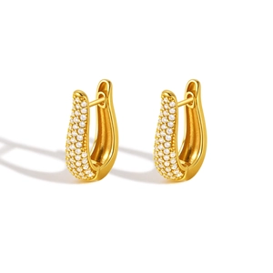 Elegant 18K gold plated U-shaped hoop earrings with sparkling zircon stones