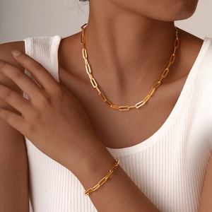 Minimalist Stainless Steel Paperclip Link Chain Necklace For Women Gold Silver Electroplated Geometric Jewelry Fashion Commute Accessories