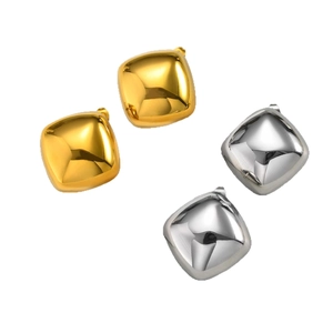 Polished geometric square stud earrings in gold and silver stainless steel minimalist style
