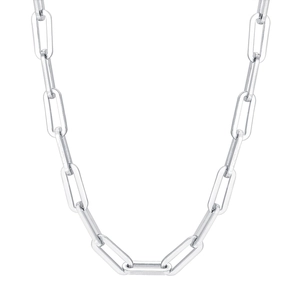 Modern rectangular paperclip chain necklace for women in polished silver finish