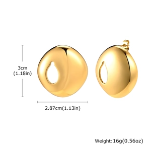 Golden irregular geometric stainless steel earrings with glossy mirror finish for women