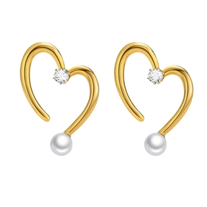 Elegante goldene Herzohrringe mit weißen Perlen und funkelnden Zirkoniasteinen