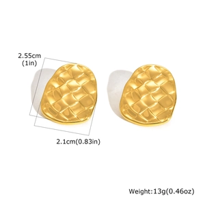 Elegant 18K gold plated stainless steel stud earrings with woven wave texture design