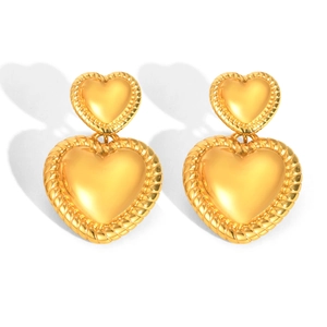 Boucles d'oreilles double cœur à la mode en acier inoxydable plaqué or 18 carats