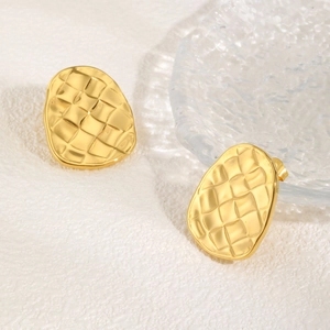 Elegant gold-plated wave-textured woven stud earrings for women in 18K gold finish