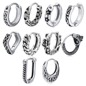 Retro Edelstahl Herren Ohrringe Vintage Gothic Punk Welle Rose Wolfskopf Muster Individuelle Einzelohrring Schmuck