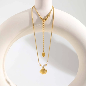 Stainless Steel Tropical Fish Necklace With Faux Artificial Pearl Gold Plated Snake Chain Ocean Theme Jewelry For Women
