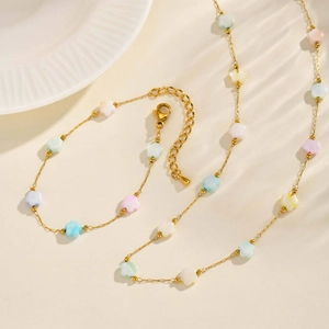 Sweet Macaron Colorful Flower Star Pendant Necklace Bracelet Gold Plated Stainless Steel Fresh Style Jewelry Set For Women Girls Birthday Gift