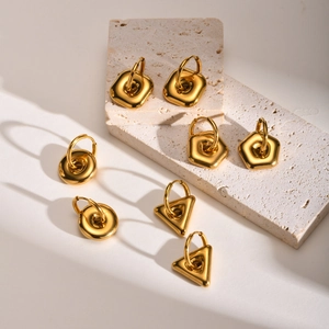 Minimalist Gold Geometric Hoop Earrings For Women High Polish Brass Pentagon Square Round Donut Pendant Earrings Fashion Jewelry