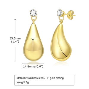 Boucles d'oreilles gouttes en acier doré avec pierre de zircone scintillante polie