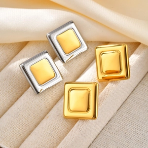 Fashion Geometric Square Stud Earrings Brass 18K Gold Plated Minimalist Stainless Steel Post Earring Jewelry For Women