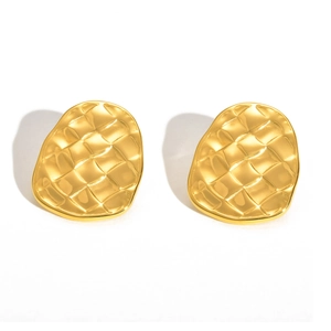 Elegant gold woven wave texture stud earrings with 18K plating for women in a vintage style
