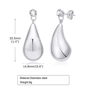 Dimensions détaillées des boucles d'oreilles goutte en acier avec zircon cubique