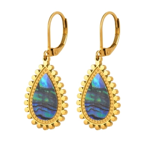 Elegant 18K gold plated teardrop abalone shell earrings with pearled metal edge