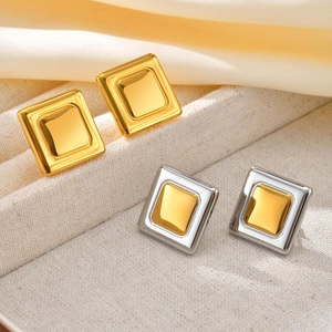 Classic square geometric stud earrings in polished gold and silver stainless steel