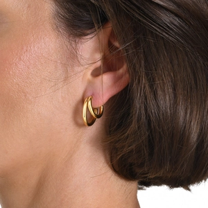 Créoles Minimalistes en Acier Inoxydable Plaqué Or 18K Double Triple pour Femmes Géométrique en Forme de C