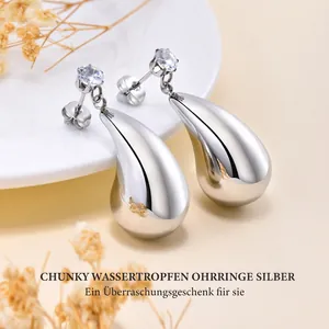 Boucles d'oreilles goutte d'eau creuses en acier inoxydable avec zircones brillants
