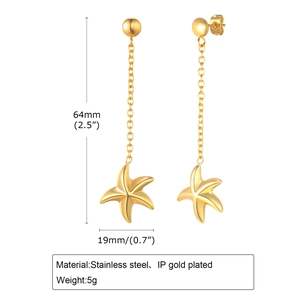 Boucles d'oreilles pendantes étoile de mer en acier inoxydable doré pour femmes