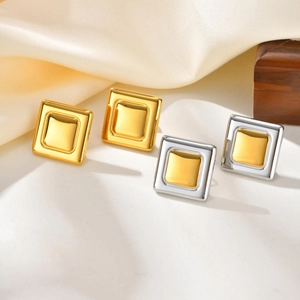 Classic stainless steel square stud earrings in gold and silver set for women