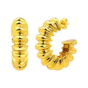 Fashionable gold C-shaped earrings with textured wave patterns for women