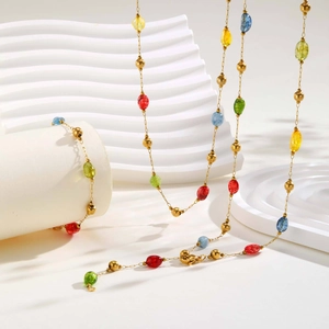 Set di Collana e Braccialetto Boho in Acciaio Inossidabile con Perle di Pietra Naturale Multicolore per Donna Gioielli da Spiaggia