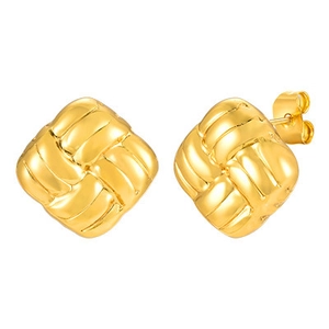 Boucles d'oreilles carrées dorées pour femmes avec texture tissée en acier inoxydable poli