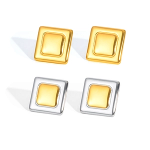 Modern minimalist square stud earrings in gold and silver stainless steel finish