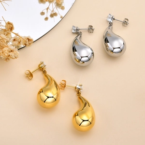 Boucles d'Oreilles Goutte d'Eau pour Femmes Acier Inoxydable Laiton Zirconia Poli Miroir Bijoux Mode Cadeau