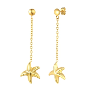 Boucles d'oreilles pendantes étoile de mer dorées avec longue chaîne pour femmes
